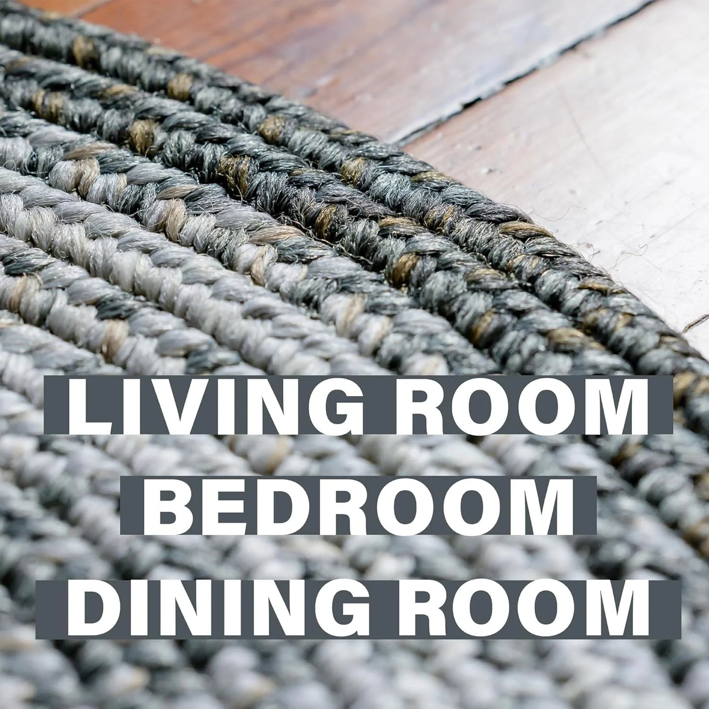 Graphite Washable 4X6' Rug for Living Room, Bedroom Rug and Dining Room, Indoor-Outdoor Patio Rug Pet Friendly. Decor Style- Farmhouse Rug, Rustic, Country, Gray Braided Rug