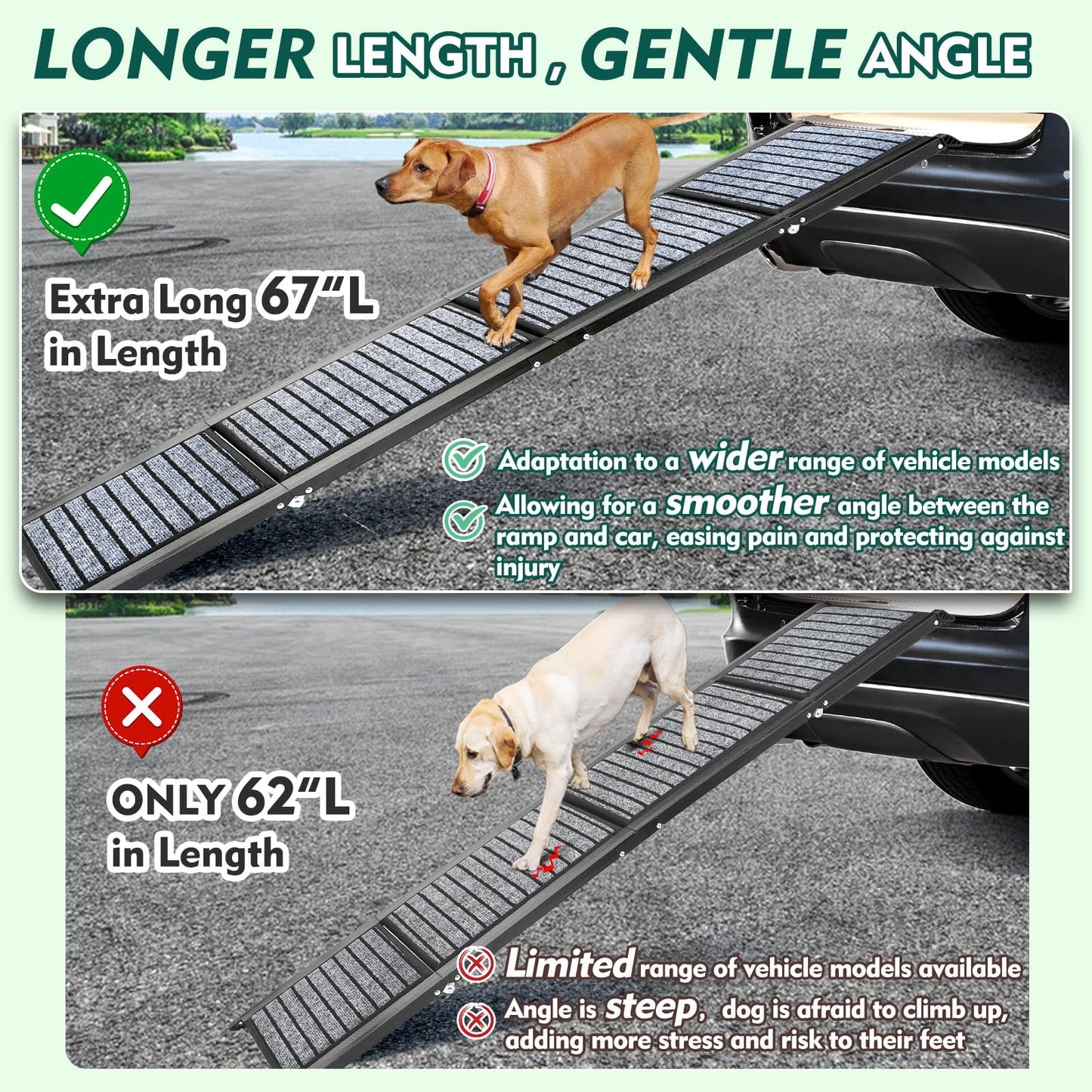 67" Foldable Dog Ramps Large Dogs, Dog Car Ramp with Non-Slip Rug Surface, Pet Ramp Stairs Portable,Dog Steps for Medium & Large Dogs up to 220 LBS Get into a Car, SUV & Truck