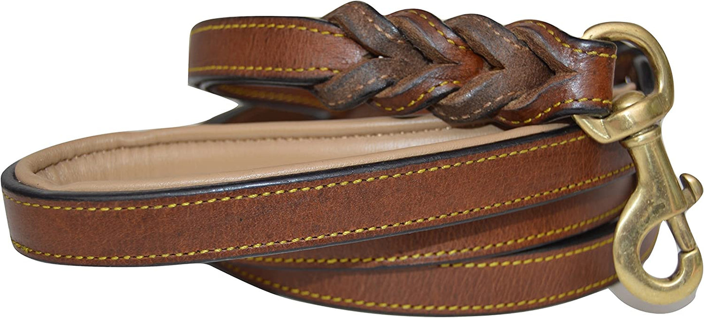 6 Foot Braided Leather Dog Leash with Traffic Handle, Two Handles for Training and Safety, Double Your Control with 2 Locations, Lead for Large and Medium Dogs Brown 6Ft X 3/4 Inch