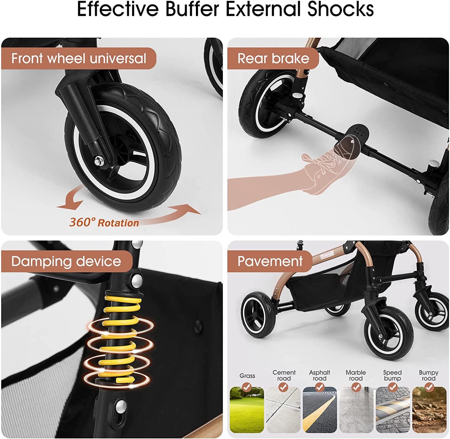 3-In-1 Pet Strollers for Small Medium Dogs Cat with Detachable Carrier Foldable Travel Pet Gear Stroller (Khaki)