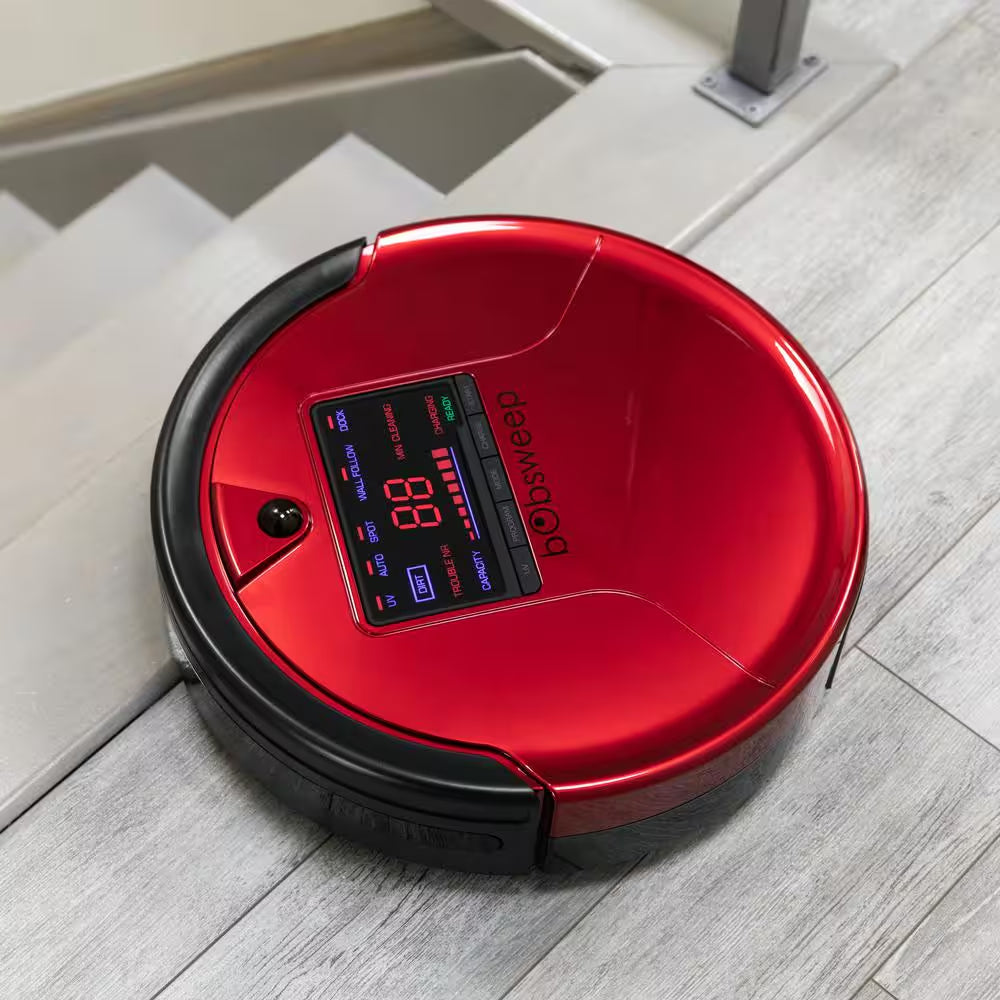 Pethair Robotic Vacuum Cleaner and Mop with Auto Recharging Station, Large Dustbin, Stair & Obstacle Detection in Rouge