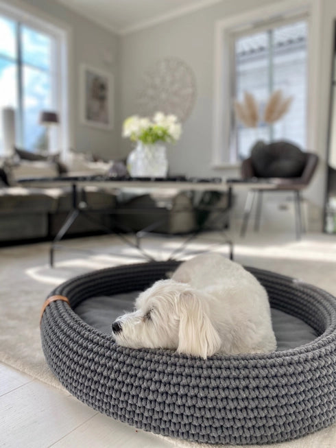 Lukko Handwoven Dog Bed – Oval Cotton Rope Bed with Removable Cushion (Made in Poland)