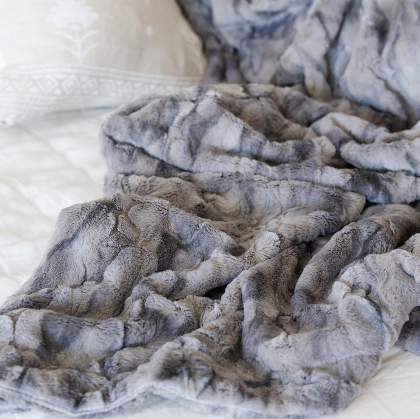 Large Throw Blanket Super Soft Comfy Warm Elegant Cozy Faux Fur for Home, Sofas, Couches, Beds, Chairs (Large 50" X 60", Marbled Gray)