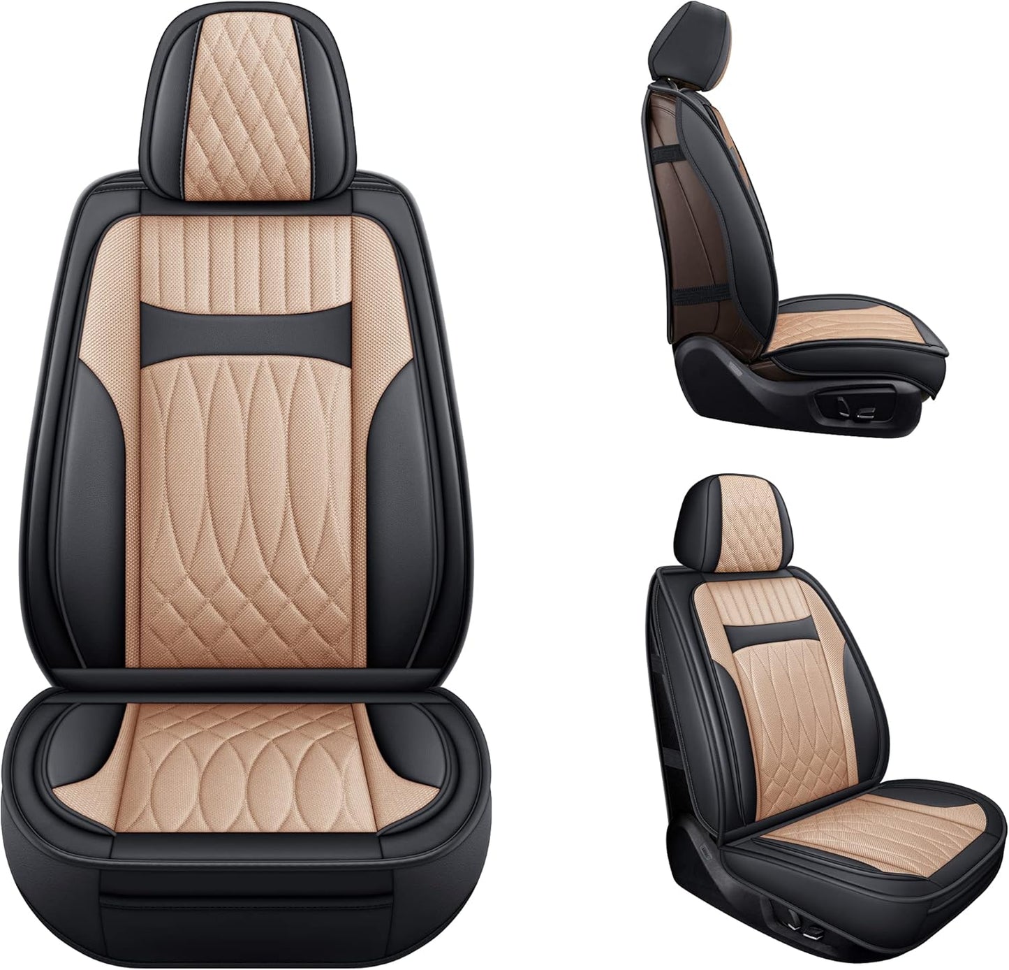 Leather Automotive Seats Cushion Set for Protectors, Front and Rear Split Bench Car Seat Covers, Easy to Install, Waterproof, Fit Universal Vehicle Cars&Suv(Full Set, Beige)