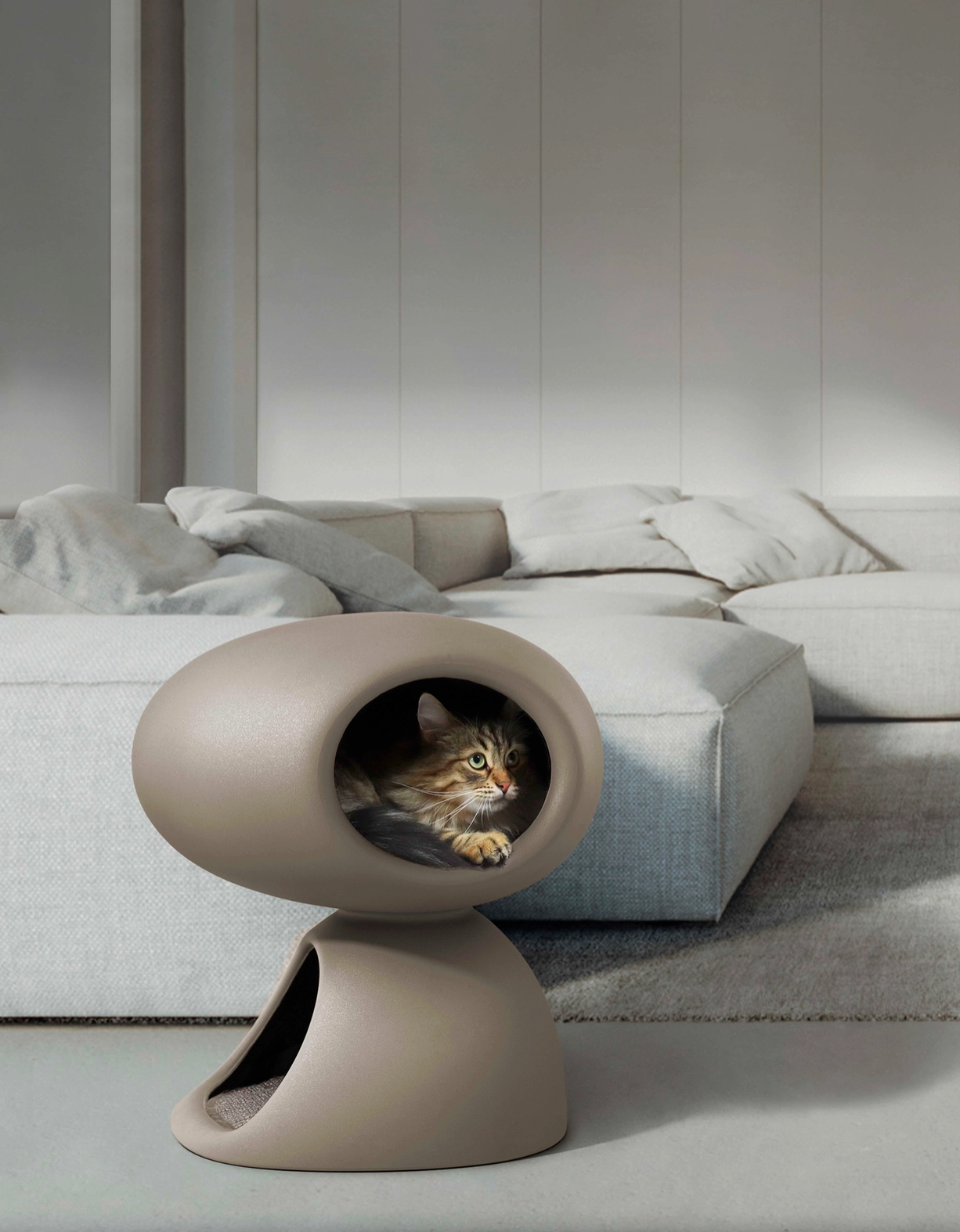 Ashstone Cat Retreat – Designer Cave Bed with Scratching Post