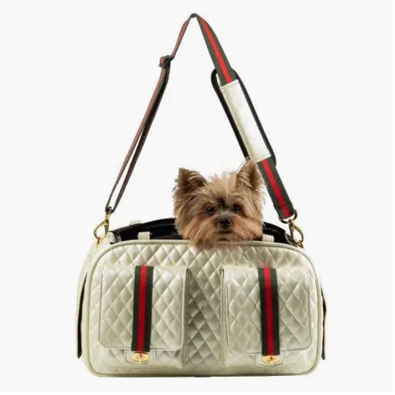 Marlee 2 Quilted Luxe Pet Carrier β Ivory with Classic Stripe