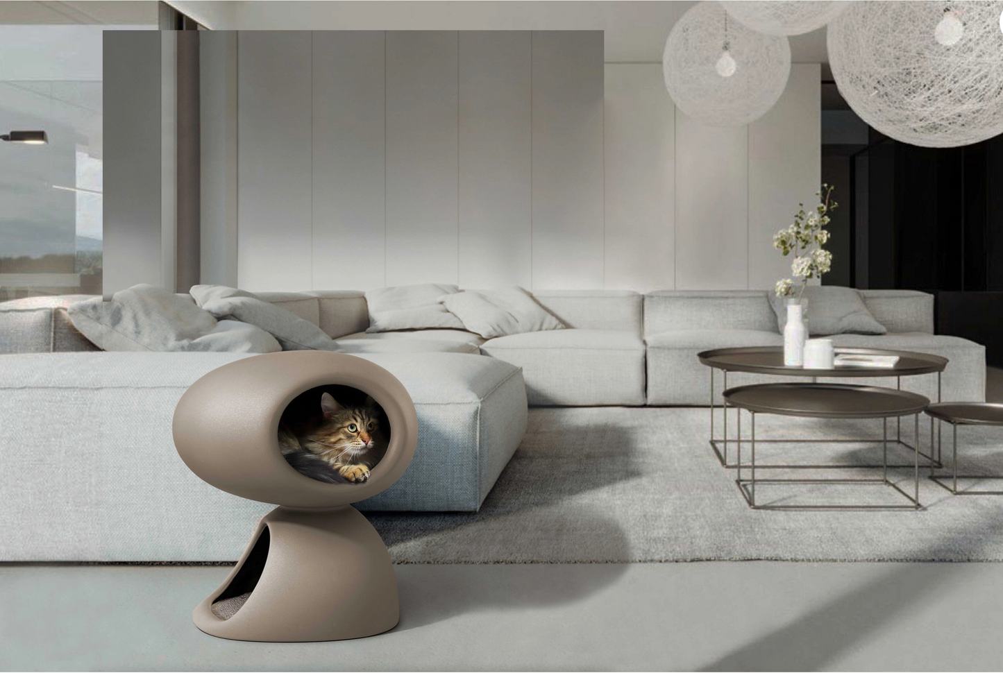 Ashstone Cat Retreat – Designer Cave Bed with Scratching Post