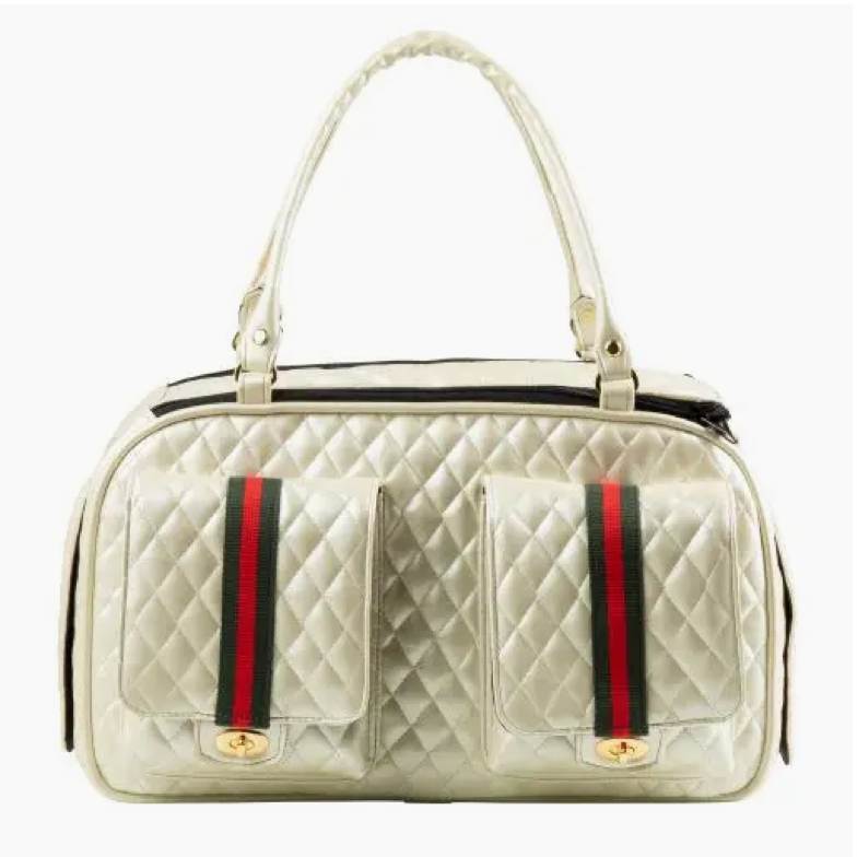 Marlee 2 Quilted Luxe Pet Carrier β Ivory with Classic Stripe