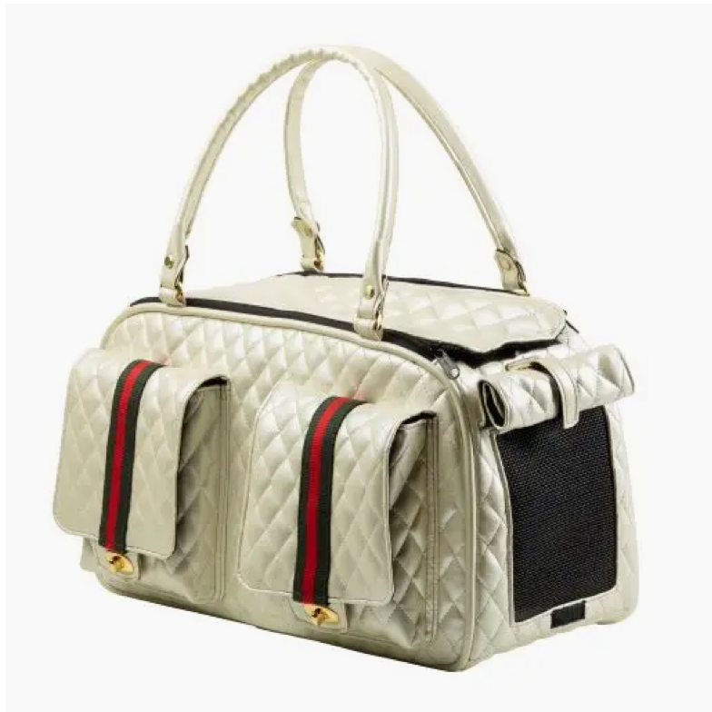 Marlee 2 Quilted Luxe Pet Carrier β Ivory with Classic Stripe