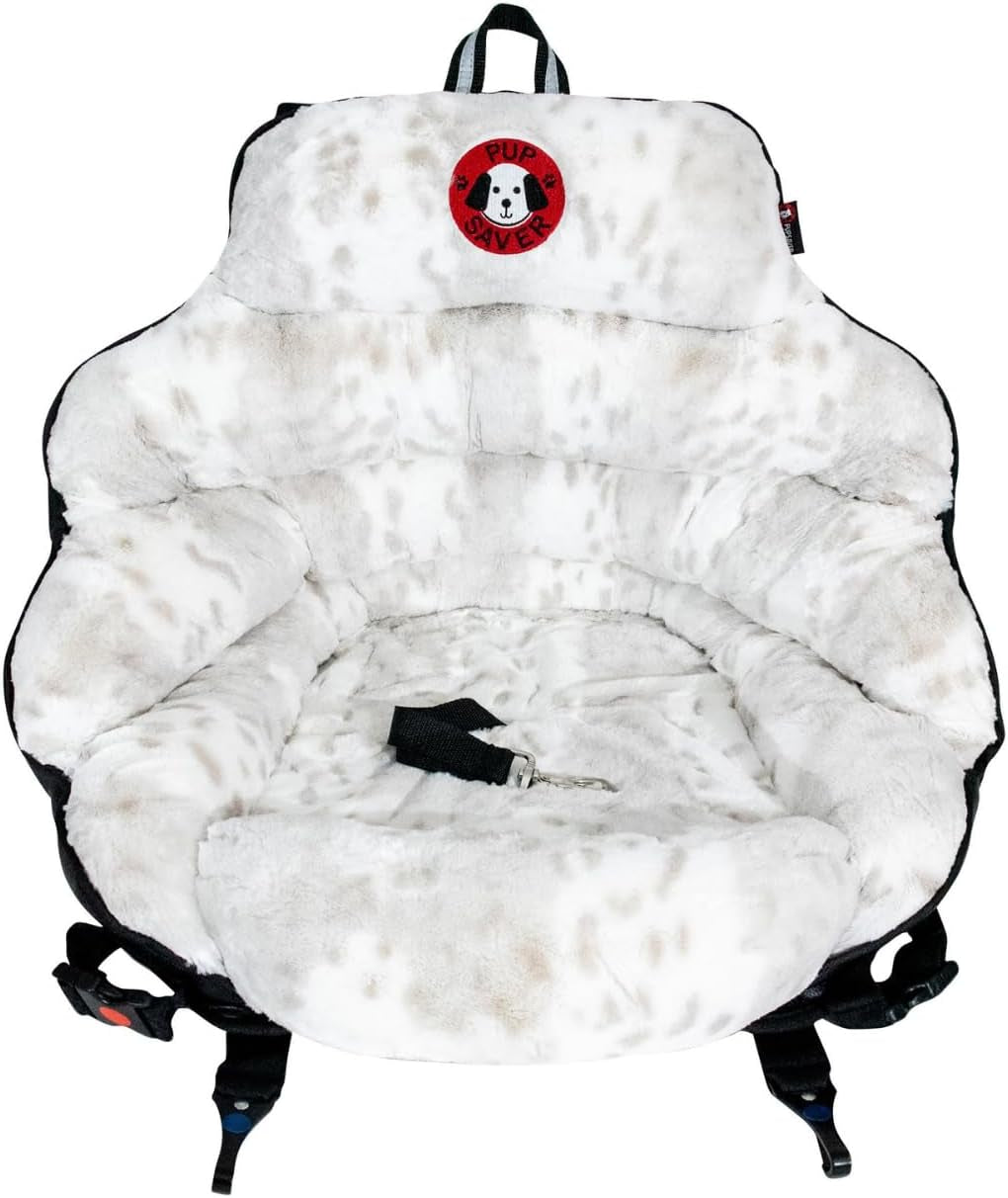Dog Car Seats for Small and Medium Dogs | Crash-Tested Dog Bed for Cars | Compatible with Seat Belt Harness | Ideal for Dogs up to 30Lbs | Soft and Safe (Snow Leopard)