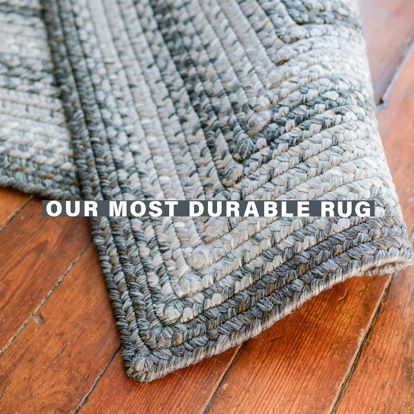 Graphite Washable 4X6' Rug for Living Room, Bedroom Rug and Dining Room, Indoor-Outdoor Patio Rug Pet Friendly. Decor Style- Farmhouse Rug, Rustic, Country, Gray Braided Rug