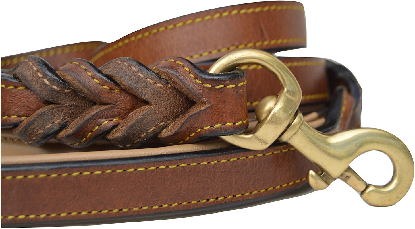 6 Foot Braided Leather Dog Leash with Traffic Handle, Two Handles for Training and Safety, Double Your Control with 2 Locations, Lead for Large and Medium Dogs Brown 6Ft X 3/4 Inch