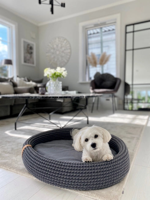 Lukko Handwoven Dog Bed – Oval Cotton Rope Bed with Removable Cushion (Made in Poland)