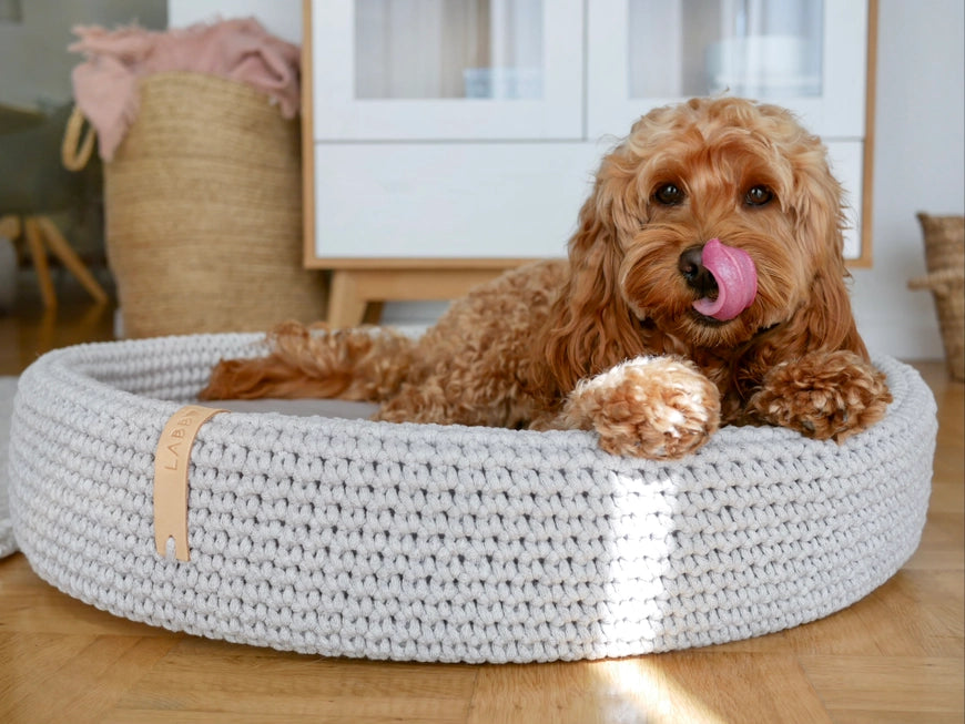 Lukko Handwoven Dog Bed – Oval Cotton Rope Bed with Removable Cushion (Made in Poland)