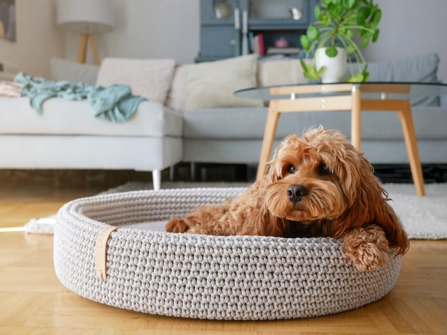 Lukko Handwoven Dog Bed – Oval Cotton Rope Bed with Removable Cushion (Made in Poland)