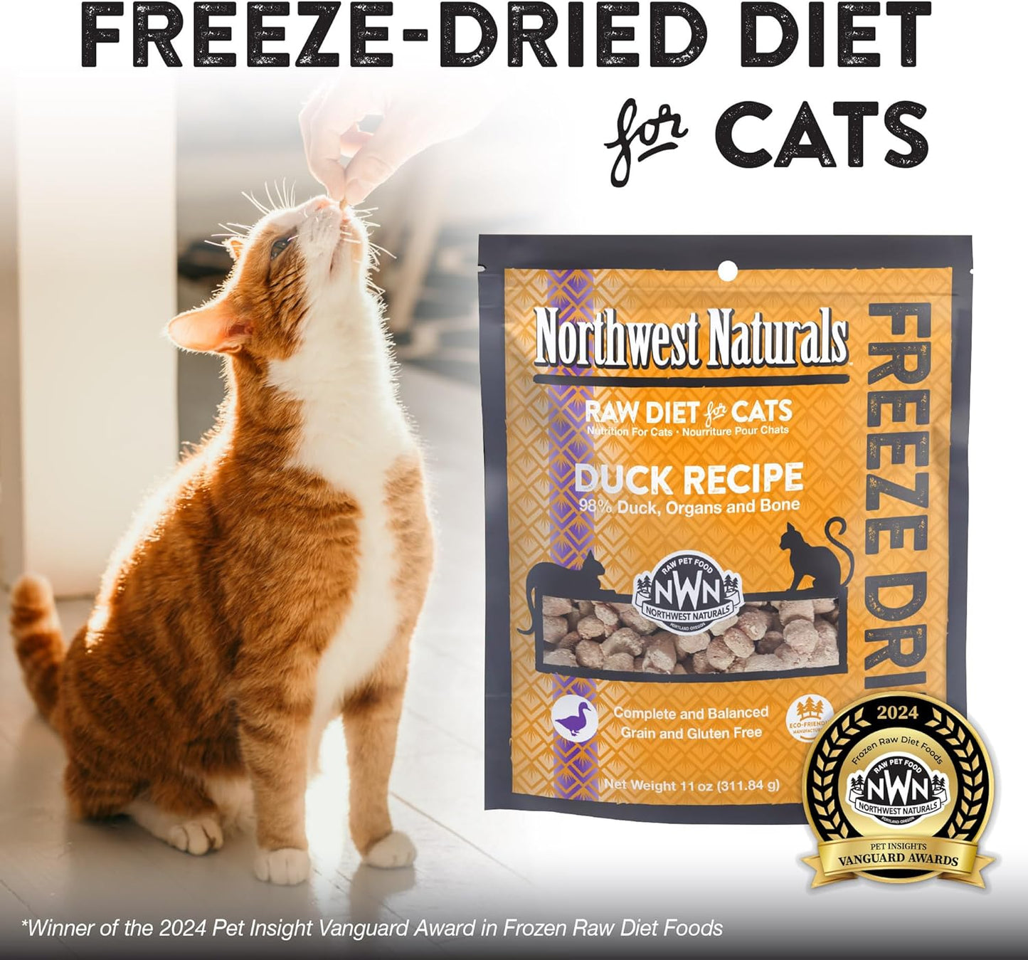 Freeze - Dried Duck - Grain Free Cat Food - Bite-Sized Nibbles - Healthy - Limited Ingredients, Human Grade - Complete & Balanced - All Natural - USA Made - 11 Oz