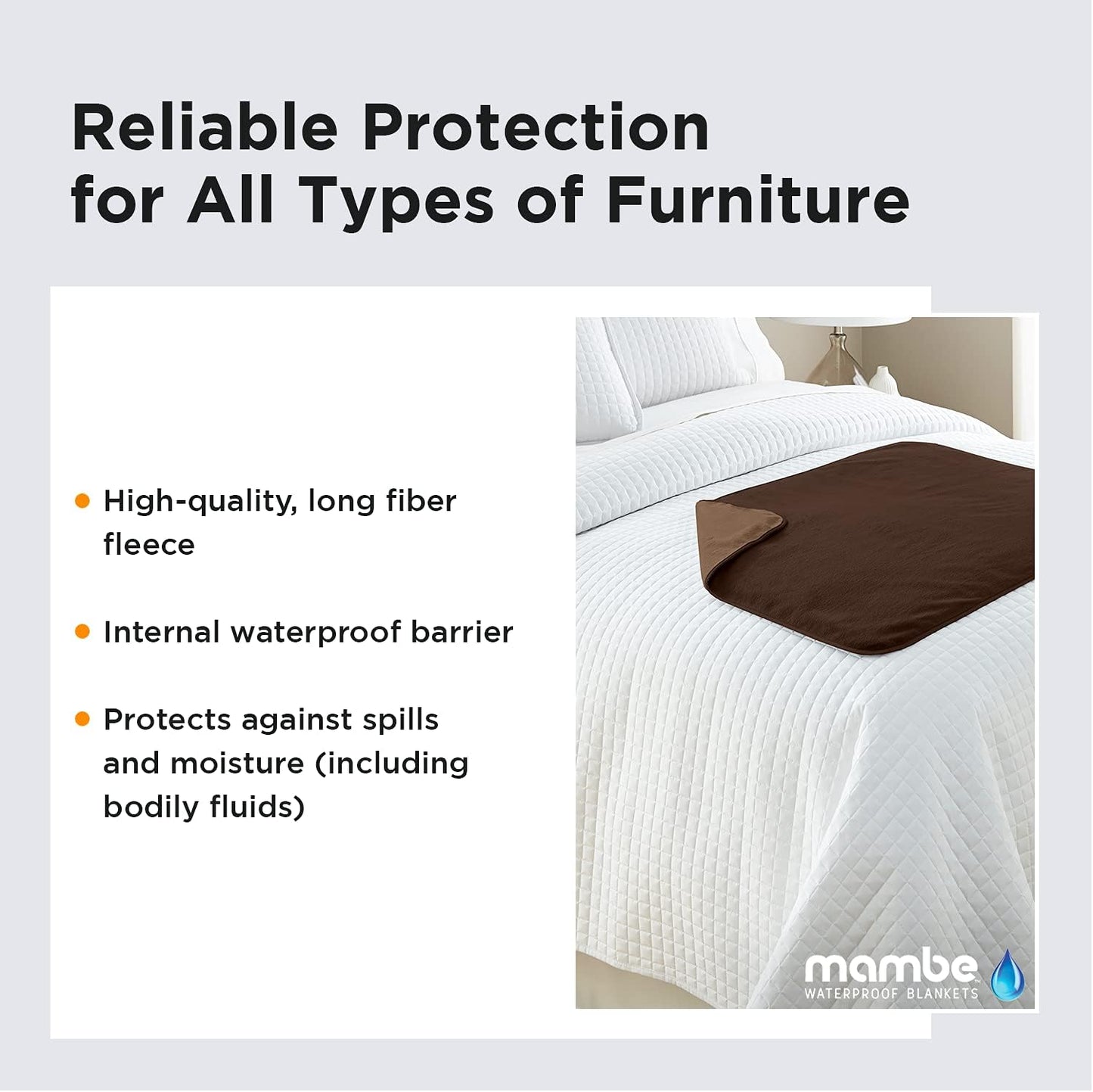 Silky Waterproof Throw for Protecting Furniture Bed Couch from Stains Caused by Dogs, Cats, Incontinence. Soft, Washable, Reversible (Size Small 2Pack 30X35 Inches, Color Chocolate/Cappuccino)