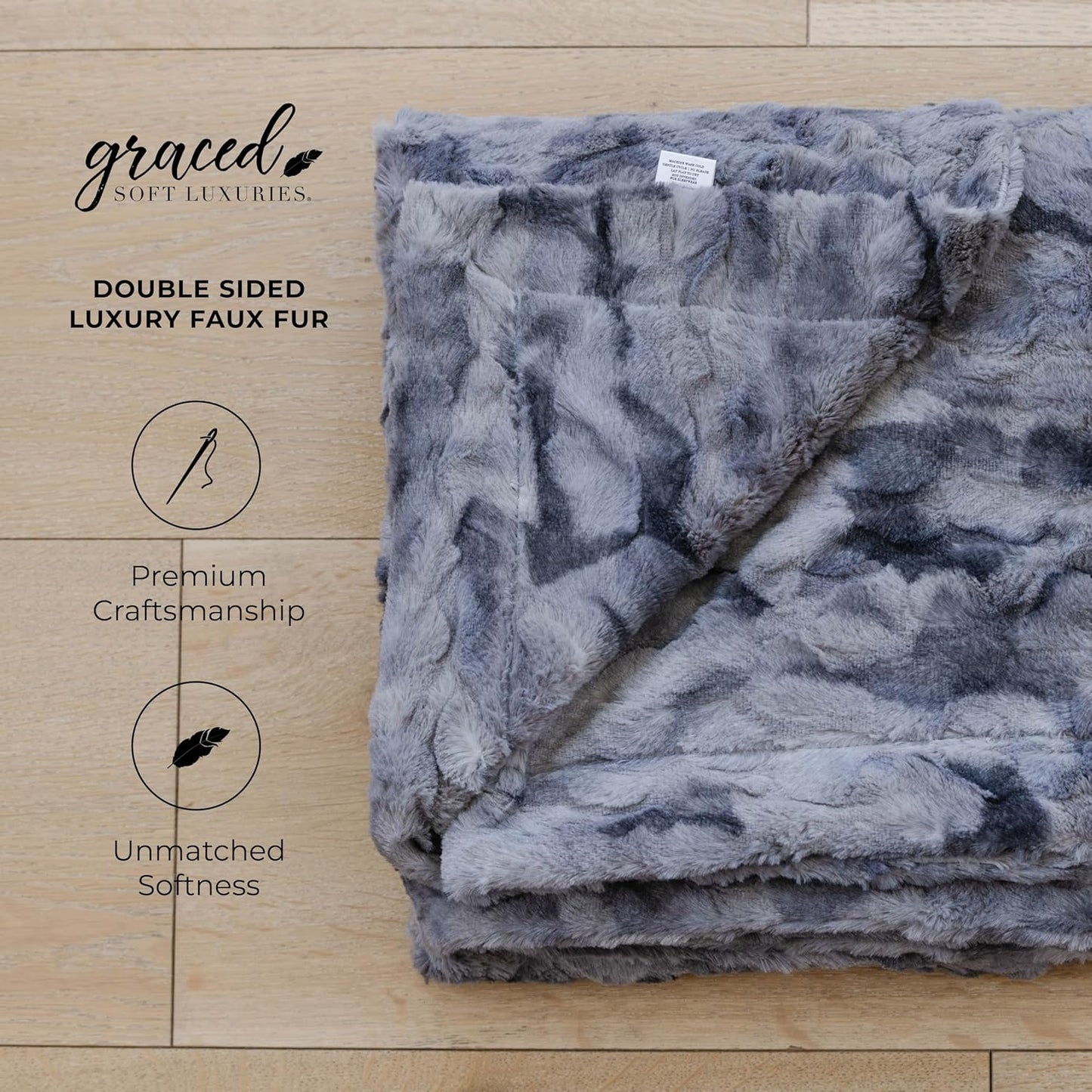 Large Throw Blanket Super Soft Comfy Warm Elegant Cozy Faux Fur for Home, Sofas, Couches, Beds, Chairs (Large 50" X 60", Marbled Gray)