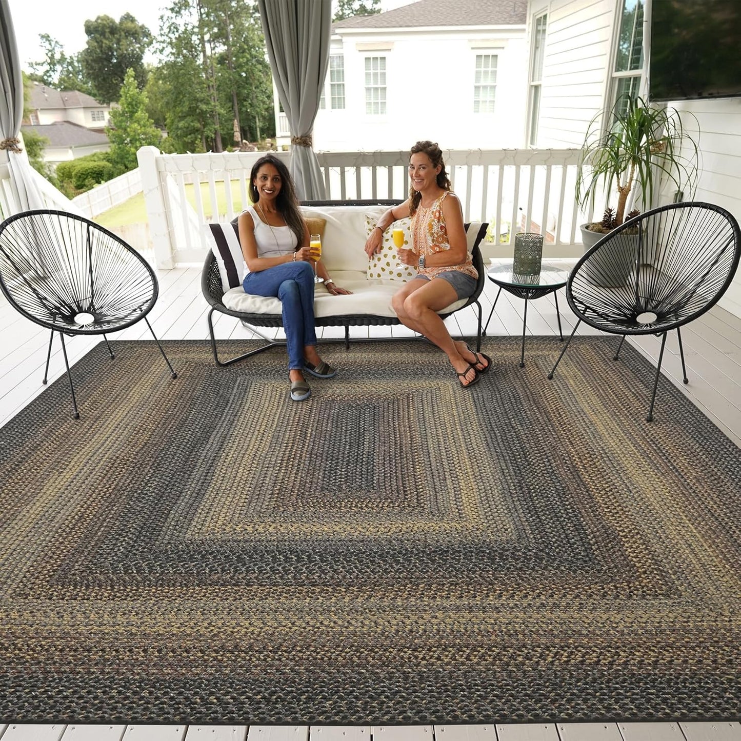 Black Forest Black and Gold Rug for Bedroom Aesthetic, Perfect for Country Style Rustic Decor - Soft, Flat, UV Treated, and Reversible - a Waterproof Indoor and Outdoor Rug 4X6 Feet