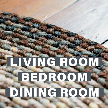 Driftwood Washable 8X10' Rug for Living Room, Bedroom Rug and Dining Room, Indoor-Outdoor Patio Rug Pet Friendly. Decor Style- Farmhouse Rug, Rustic, Country, Dark Brown Braided Rug