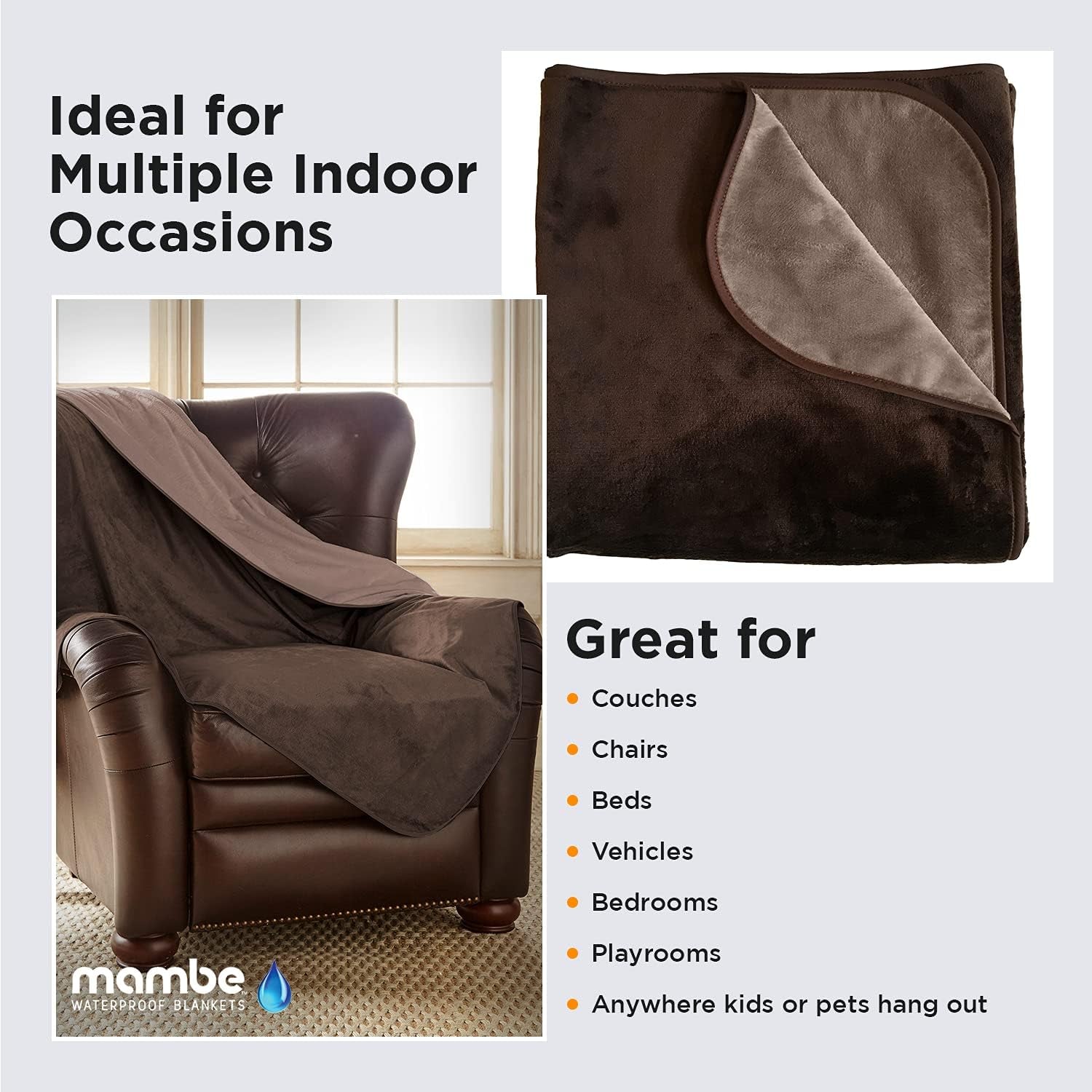 Silky Waterproof Throw for Protecting Furniture Bed Couch from Stains Caused by Dogs, Cats, Incontinence. Soft, Washable, Reversible (Size Small 2Pack 30X35 Inches, Color Chocolate/Cappuccino)