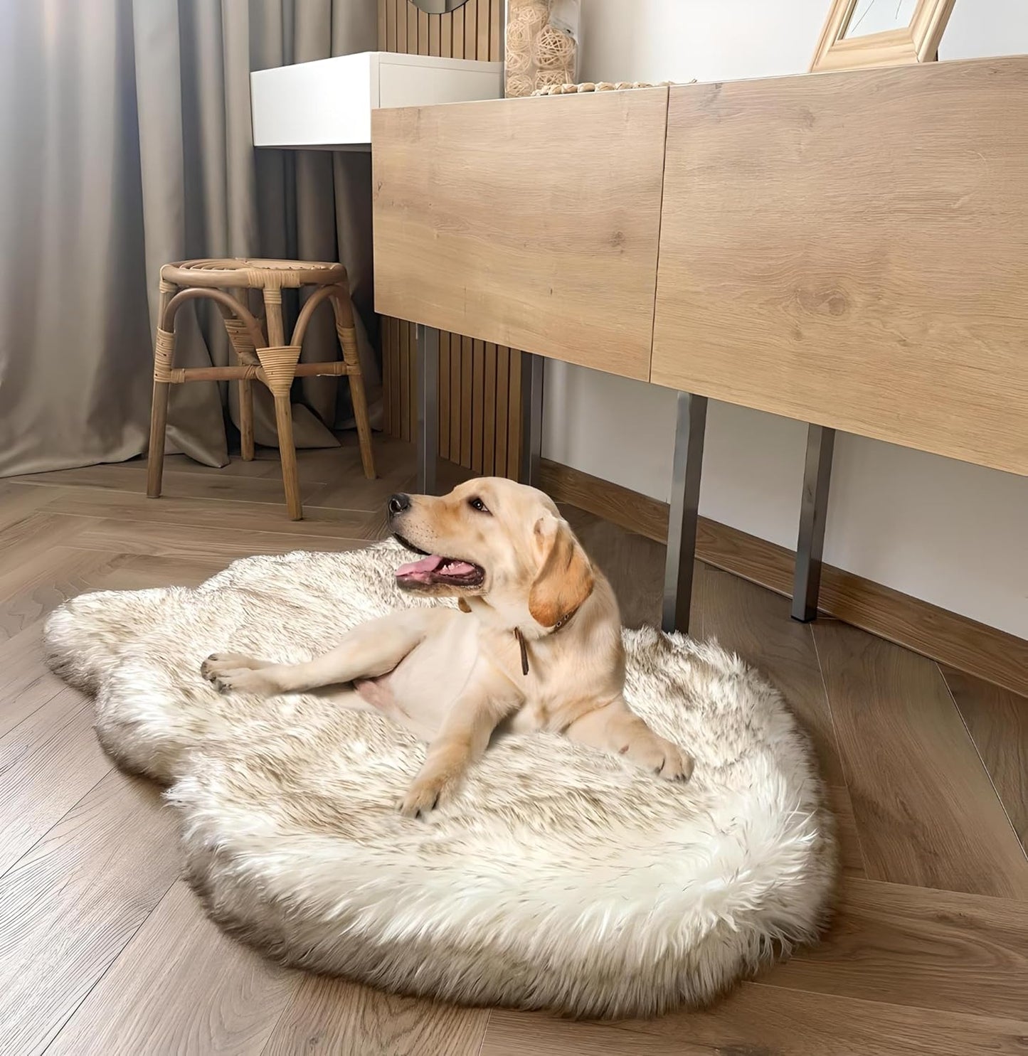 Luxury Faux Fur Orthopedic Dog Bed, Memory Foam Dog Bed​ For​ Small, Medium, Large and XL Pets, Fluffy Pet Rug with Waterproof ​And ​Washable Cover, White, Medium 40X25”