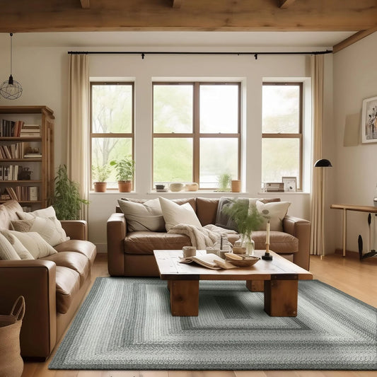 Graphite Washable 4X6' Rug for Living Room, Bedroom Rug and Dining Room, Indoor-Outdoor Patio Rug Pet Friendly. Decor Style- Farmhouse Rug, Rustic, Country, Gray Braided Rug
