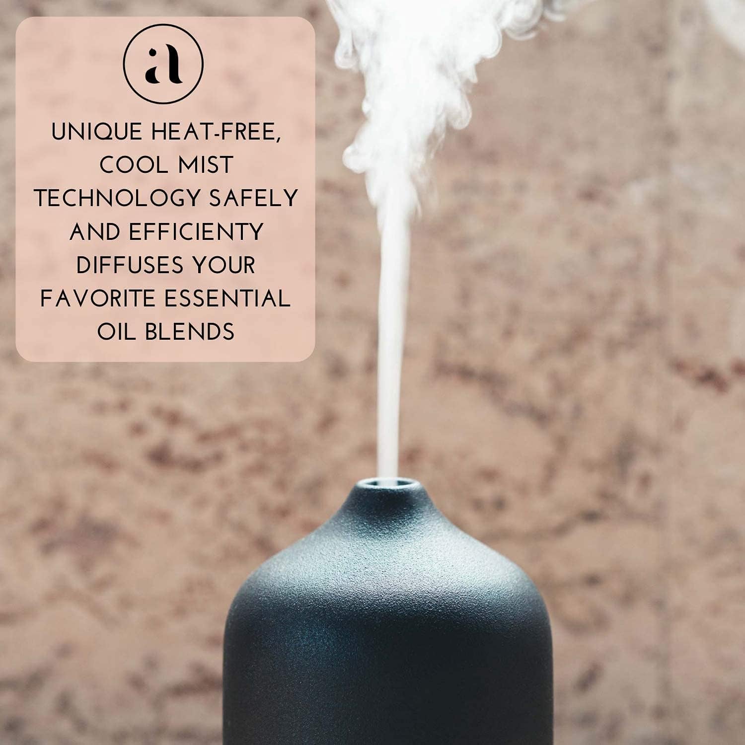 Ceramic Diffusers for Essential Oils - Elegant Stone Aromatherapy Diffuser for Home and Office - 3 in One Diffuse, Humidify and Ionize - Easy to Use - Carbon