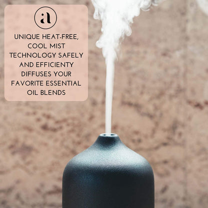 Ceramic Diffusers for Essential Oils - Elegant Stone Aromatherapy Diffuser for Home and Office - 3 in One Diffuse, Humidify and Ionize - Easy to Use - Carbon
