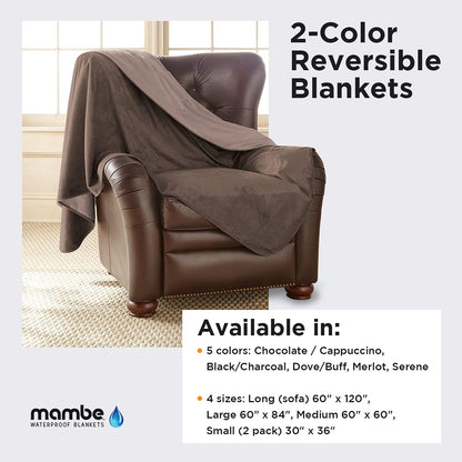 Silky Waterproof Throw for Protecting Furniture Bed Couch from Stains Caused by Dogs, Cats, Incontinence. Soft, Washable, Reversible (Size Small 2Pack 30X35 Inches, Color Chocolate/Cappuccino)