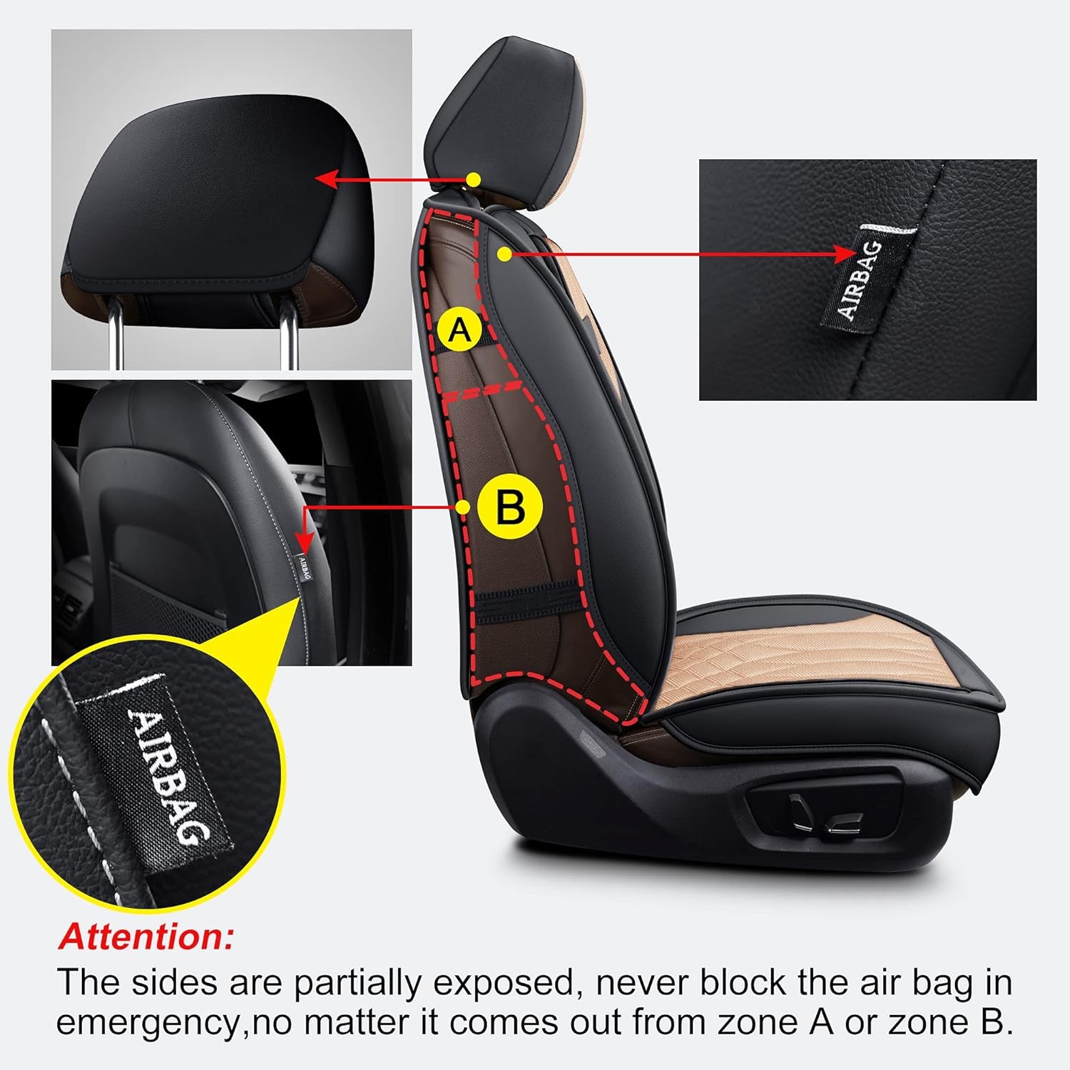 Leather Automotive Seats Cushion Set for Protectors, Front and Rear Split Bench Car Seat Covers, Easy to Install, Waterproof, Fit Universal Vehicle Cars&Suv(Full Set, Beige)