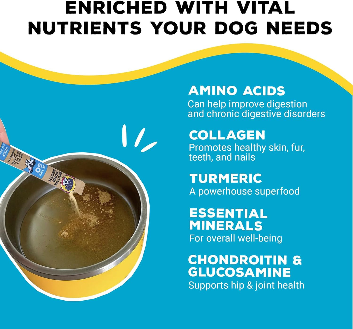 for Dogs - Bone Broth Powder with Chondroitin Glucosamine & Turmeric - Human Grade Dog Sauce Food Toppers for Dry Food & Picky Eaters - 5 Stick (Beef)
