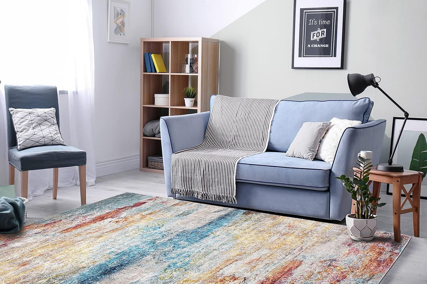 Contemporary Modern Non Slip Machine Washable Printed Area Rug, Rainbow 4'X6'