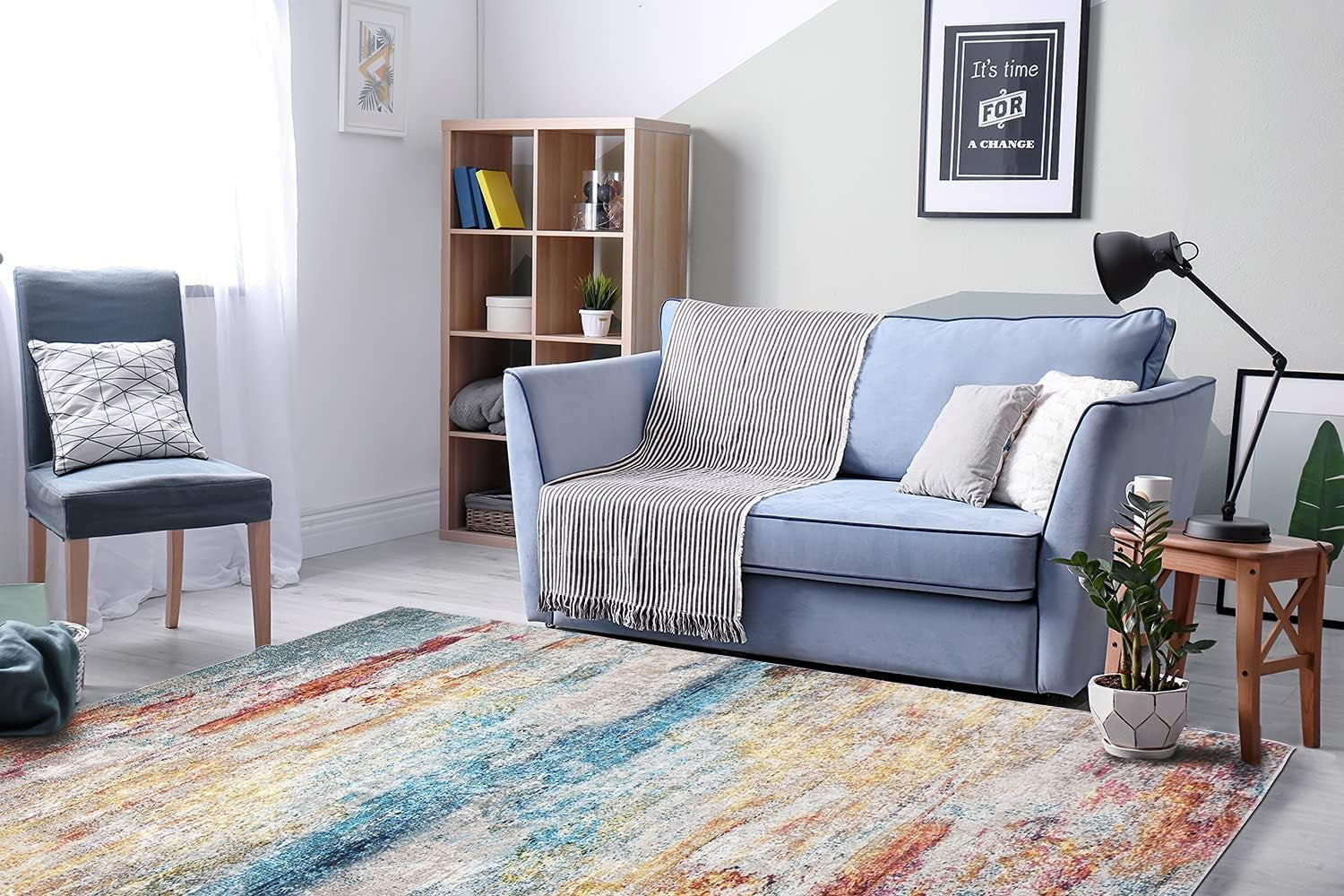 Contemporary Modern Non Slip Machine Washable Printed Area Rug, Rainbow 4'X6'