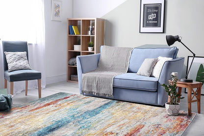 Contemporary Modern Non Slip Machine Washable Printed Area Rug, Rainbow 4'X6'