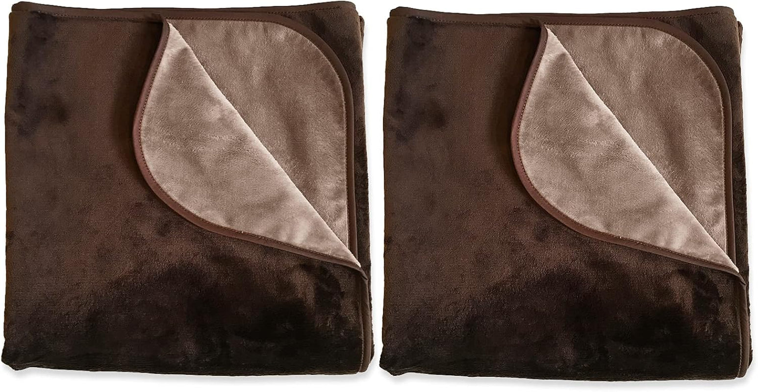 Silky Waterproof Throw for Protecting Furniture Bed Couch from Stains Caused by Dogs, Cats, Incontinence. Soft, Washable, Reversible (Size Small 2Pack 30X35 Inches, Color Chocolate/Cappuccino)