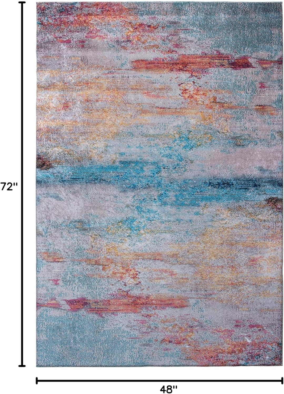 Contemporary Modern Non Slip Machine Washable Printed Area Rug, Rainbow 4'X6'
