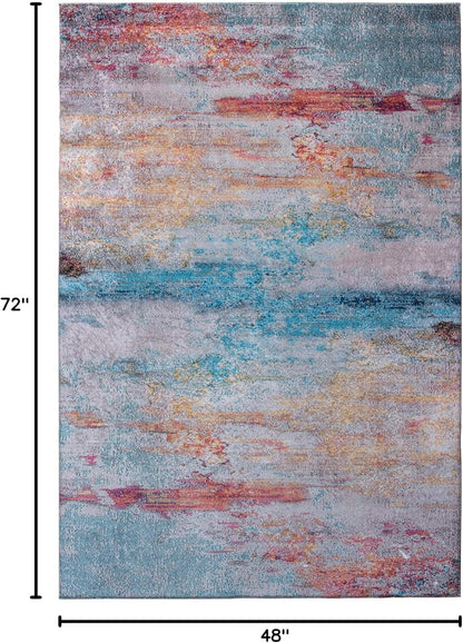Contemporary Modern Non Slip Machine Washable Printed Area Rug, Rainbow 4'X6'