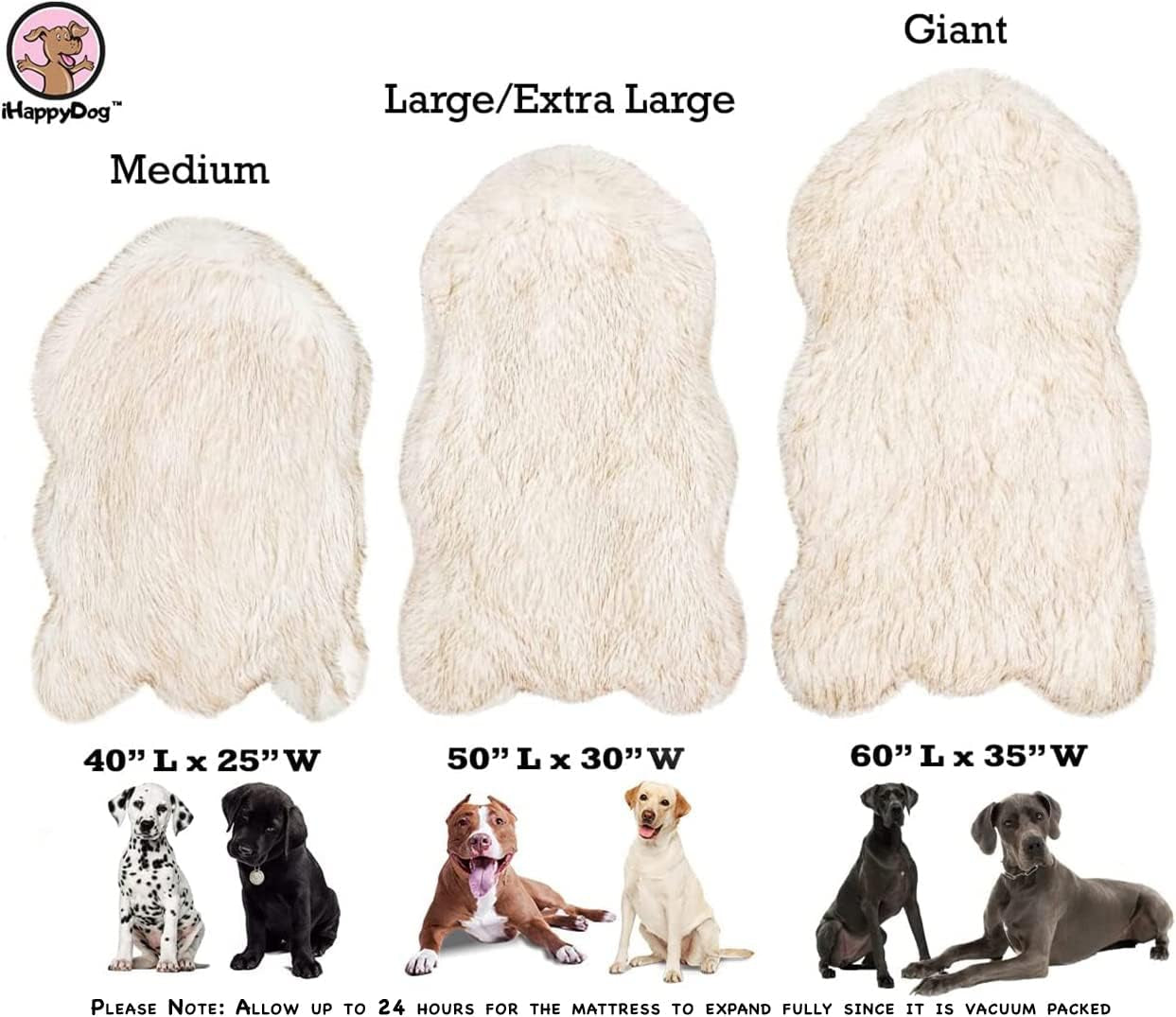 Luxury Faux Fur Orthopedic Dog Bed, Memory Foam Dog Bed​ For​ Small, Medium, Large and XL Pets, Fluffy Pet Rug with Waterproof ​And ​Washable Cover, White, Medium 40X25”