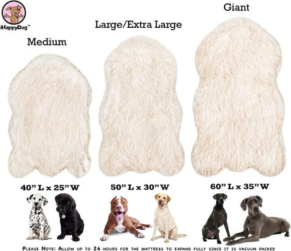 Luxury Faux Fur Orthopedic Dog Bed, Memory Foam Dog Bed​ For​ Small, Medium, Large and XL Pets, Fluffy Pet Rug with Waterproof ​And ​Washable Cover, White, Medium 40X25”