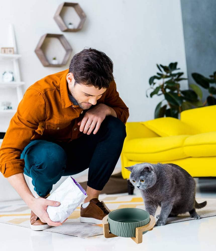 Ceramic Pet Bowls with Stand - Dog Cat Water Bowl Food Dish -Heavy Weighted & No Tip over Pet Comfort Feeding Bowls
