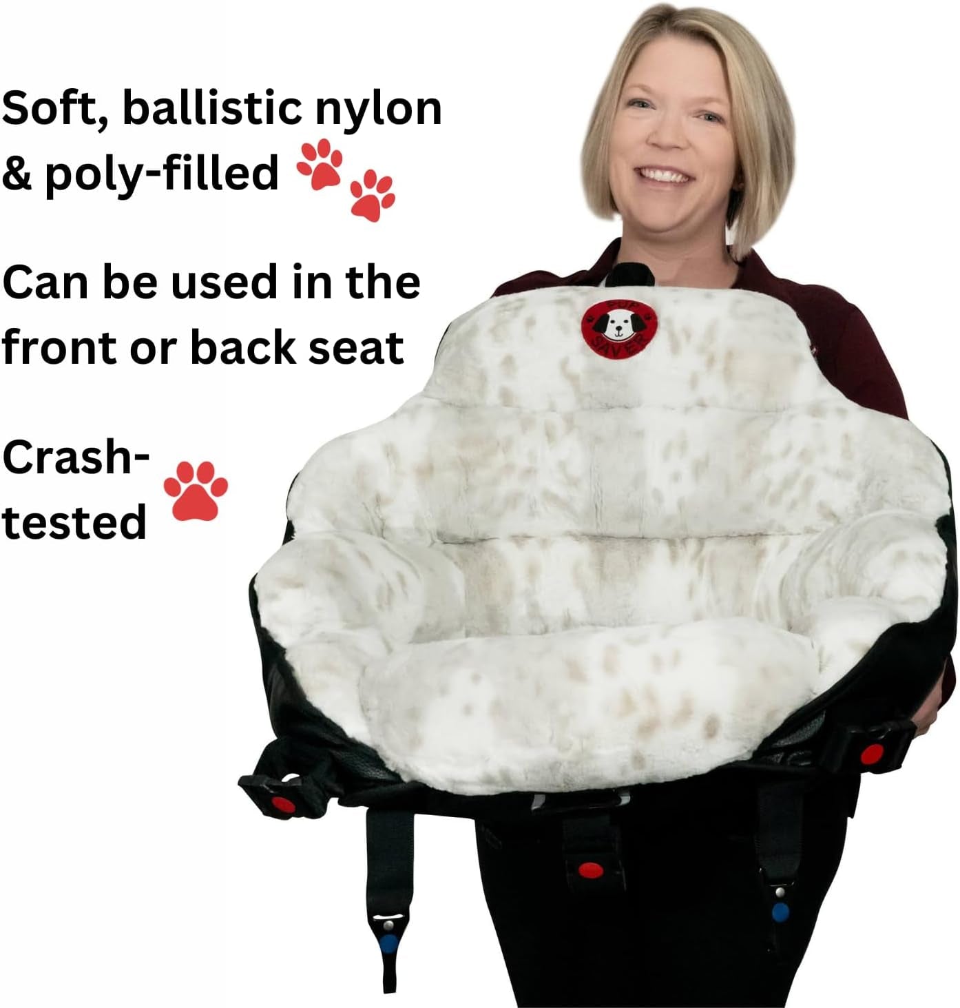 Dog Car Seats for Small and Medium Dogs | Crash-Tested Dog Bed for Cars | Compatible with Seat Belt Harness | Ideal for Dogs up to 30Lbs | Soft and Safe (Snow Leopard)