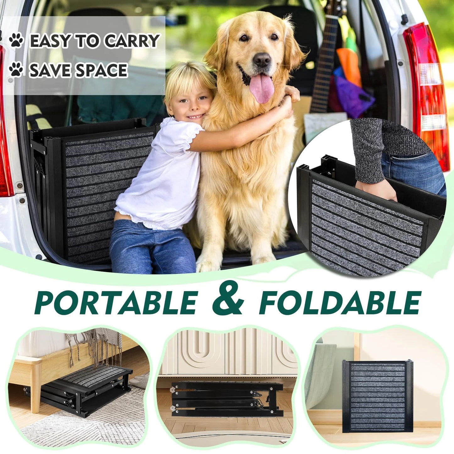 67" Foldable Dog Ramps Large Dogs, Dog Car Ramp with Non-Slip Rug Surface, Pet Ramp Stairs Portable,Dog Steps for Medium & Large Dogs up to 220 LBS Get into a Car, SUV & Truck