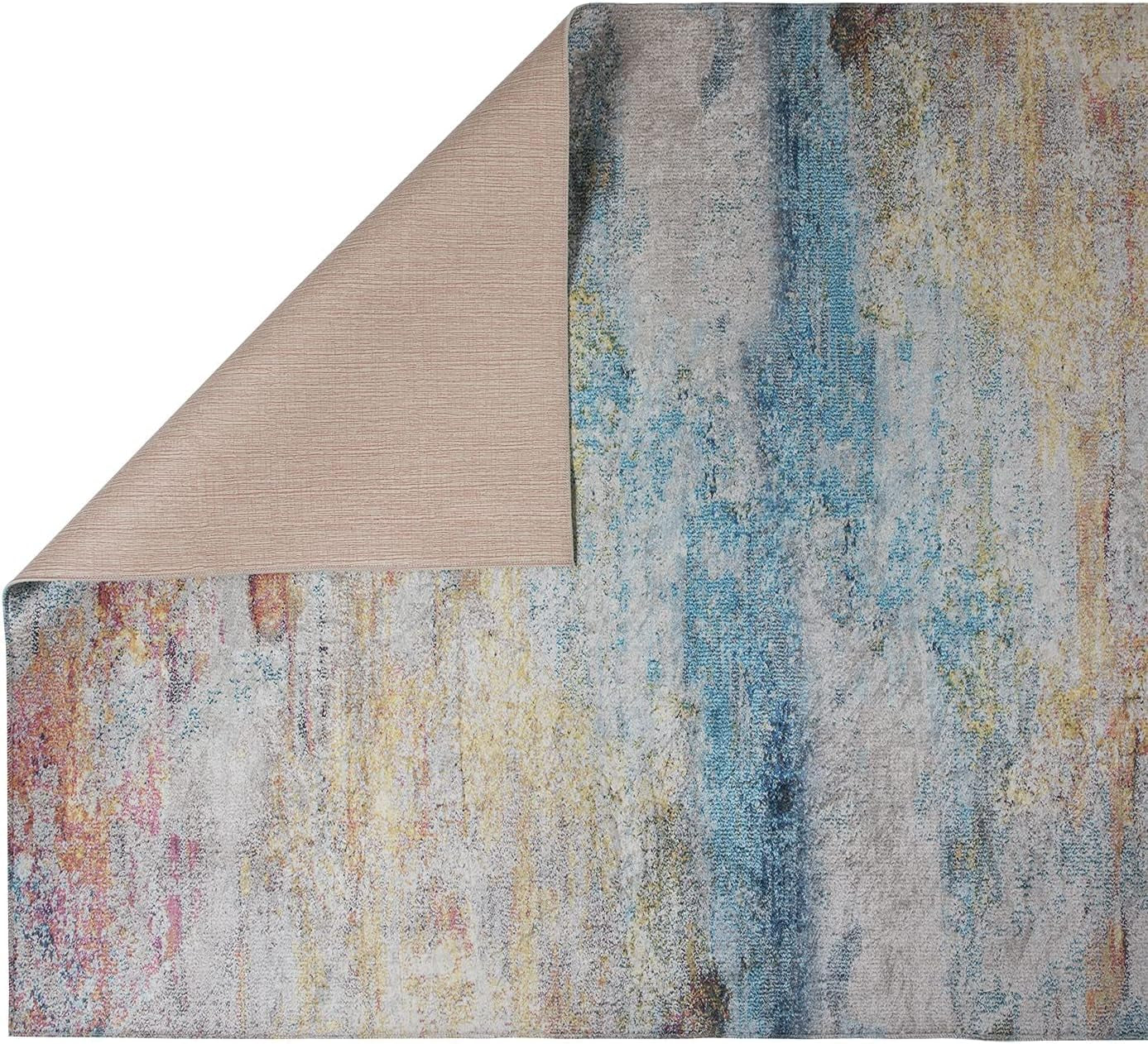 Contemporary Modern Non Slip Machine Washable Printed Area Rug, Rainbow 4'X6'