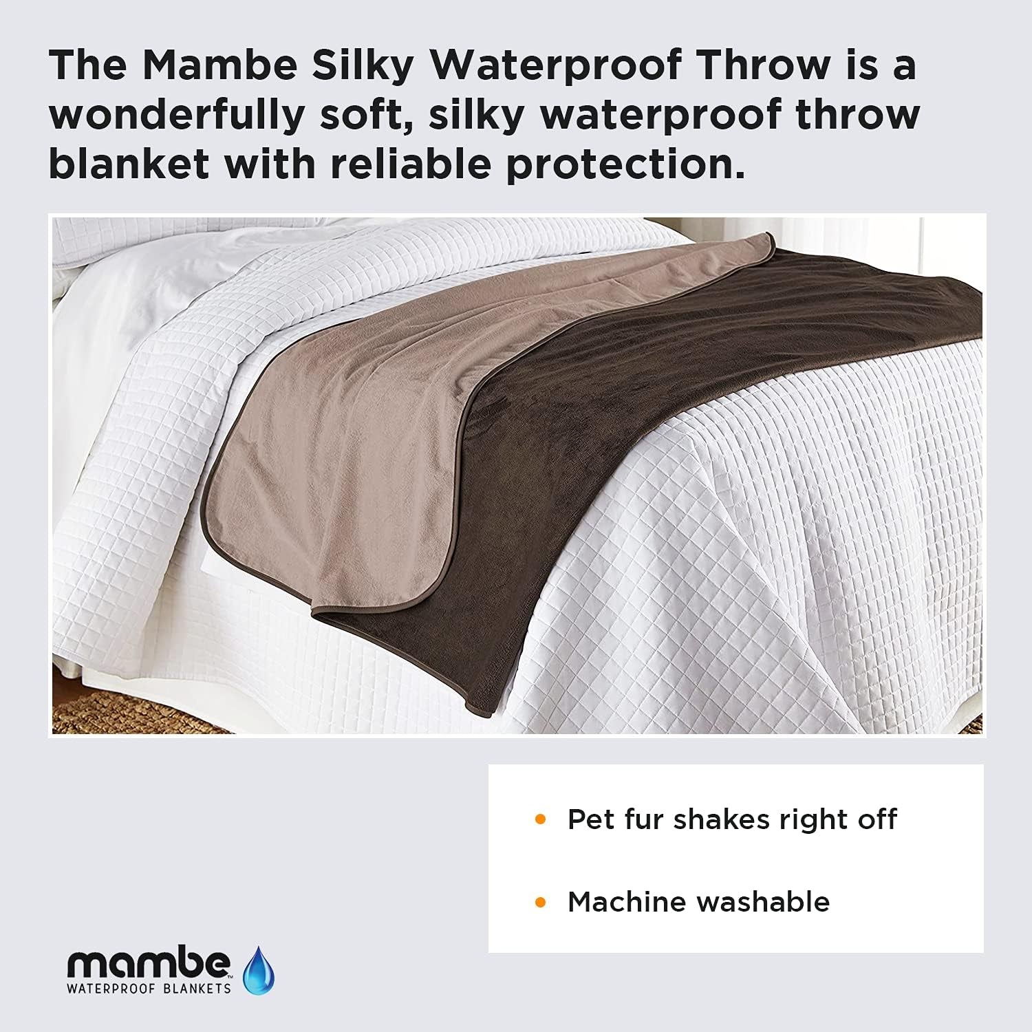 Silky Waterproof Throw for Protecting Furniture Bed Couch from Stains Caused by Dogs, Cats, Incontinence. Soft, Washable, Reversible (Size Small 2Pack 30X35 Inches, Color Chocolate/Cappuccino)