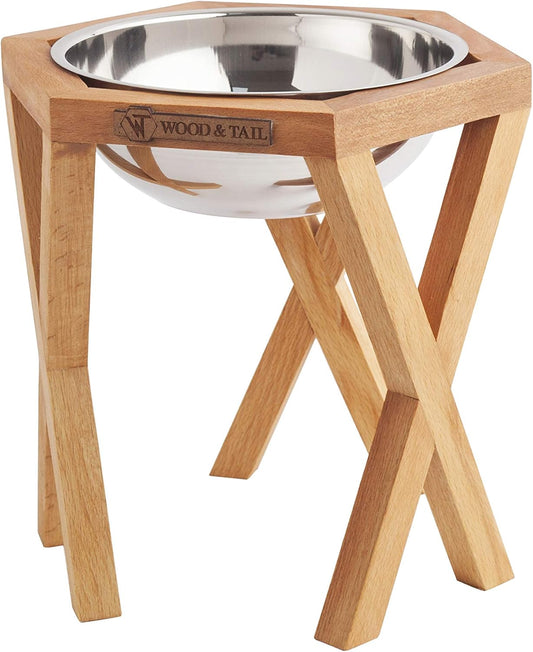 Dog Food Bowls with Stand, Elevated Dog and Cat Stand, Premium Raised Food and Water Stand with Stainless Steel Bowl (Single Bowl Medium (9,9" Tall)