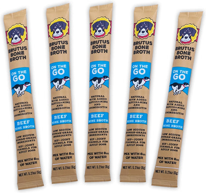 for Dogs - Bone Broth Powder with Chondroitin Glucosamine & Turmeric - Human Grade Dog Sauce Food Toppers for Dry Food & Picky Eaters - 5 Stick (Beef)
