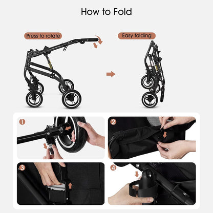 3-In-1 Pet Strollers for Small Medium Dogs Cat with Detachable Carrier Foldable Travel Pet Gear Stroller (Black)