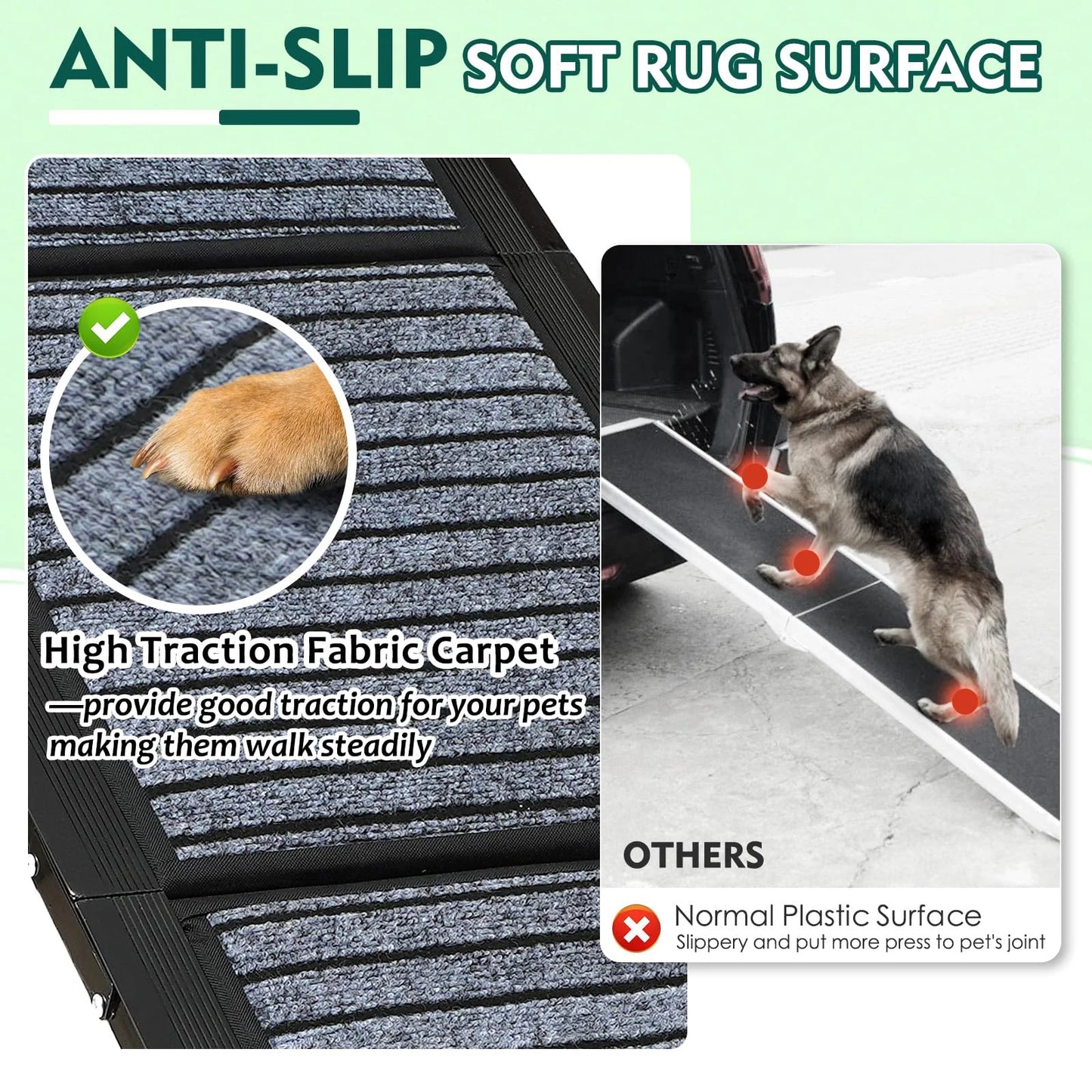 67" Foldable Dog Ramps Large Dogs, Dog Car Ramp with Non-Slip Rug Surface, Pet Ramp Stairs Portable,Dog Steps for Medium & Large Dogs up to 220 LBS Get into a Car, SUV & Truck