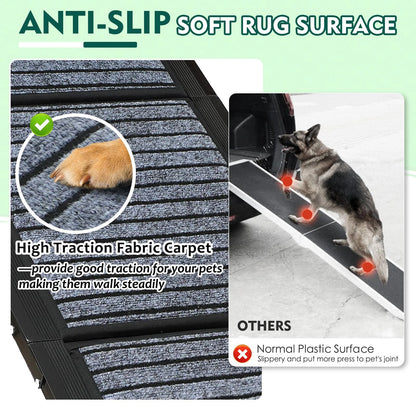 67" Foldable Dog Ramps Large Dogs, Dog Car Ramp with Non-Slip Rug Surface, Pet Ramp Stairs Portable,Dog Steps for Medium & Large Dogs up to 220 LBS Get into a Car, SUV & Truck